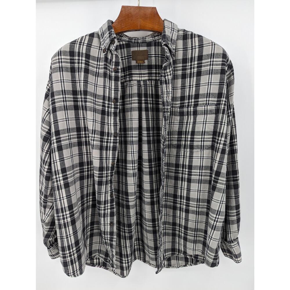 St Johns Bay Flannel Plaid Shirt Mens XL Black Gray 100% Cotton Long Sleeve